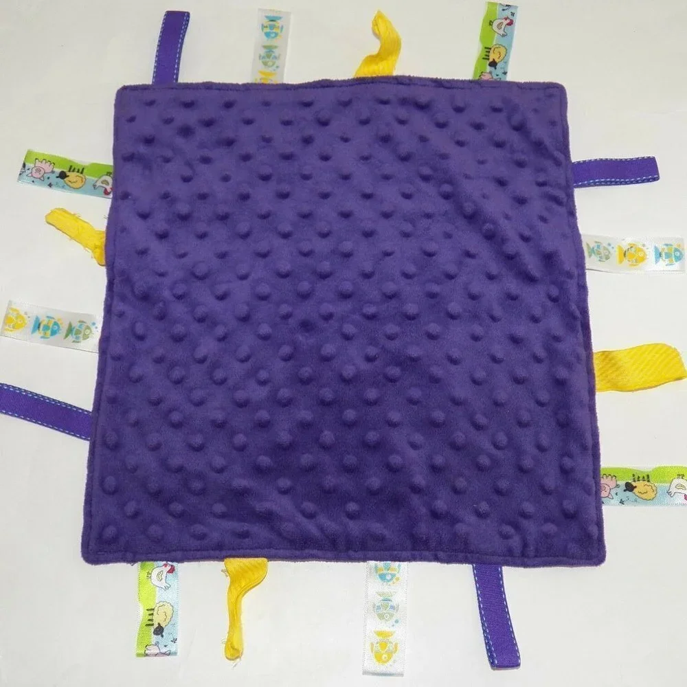 Dark Purple Baby Security Blanket Lovey Fish Farm Animals Yellow Tags 12